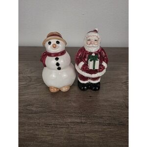 Otagiri Japan Hand Painted Santa Claus Snowman Salt Pepper Shakers Ceramic